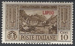 1932 EGEO LIPSO GARIBALDI 10 CENT MH * - RR11743 - Egée (Lipso)