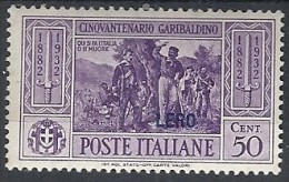 1932 EGEO LERO GARIBALDI 50 CENT MH * - RR11743 - Egée (Lero)