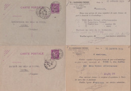 1934/36 - 4 CARTES ENTIER TYPE "PAIX" DIFFERENTES Avec REPIQUAGE PRIVE "ETS DARRASSE" à PARIS - Cartes Postales Repiquages (avant 1995)