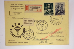 Netherlands 1945 First  Flight Amsterdam Malmö, Registered, Mixed Stamps,  Cat Nr 179 A RR - Postal History