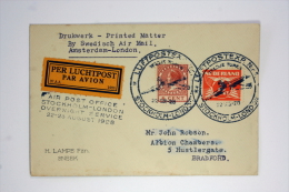 Netherlands 1928 Swedisch Air Mail Amsterdam London Luftpostex Overnight Service. Cat Nr 46 C - Postal History