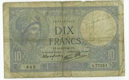10 Francs Minerve, Fayette 7/16, état TB - 10 F 1916-1942 ''Minerve''