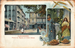 ( CPA EGYPTE )  ALEXANDRIE  /  Place De L' Église Et Hôtel Abbat  - - Alexandria