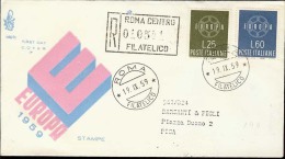 1959 - EUROPA CEPT  ITALIA - ITALY - FDC  VENETIA CLUB VIAGGIATA - 1959