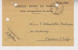 Carte Correspondance Du Service Voyer Du Hainaut Du 29/12/1918 - Covers & Documents