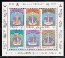 Barbuda Used Scott #348 Sheet Of 6 Different Crowns - Queen Elizabeth II 25th Ann Coronation - Barbuda (...-1981)