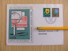 SUISSE -  SUIZA  - FDC  CARTA CIRCULADA DE BELLINZONA A BARCELONA  7 -12 - 1958 Yvert  Nº 617 + 619  FLORA - Briefe U. Dokumente