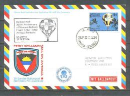 1984 AUSTRIA FIRST BALLOON MAIL ON ANTIGUA BARBUDA BALLOON COVER - Balloon Covers