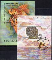 Meeresschnecken 1993 Fisch Goldbrasse Madagaskar Block 208+263 O 6€ Mollusken WWF M/s Fauna Bloc Fish Sheets Bf Malagasy - Gebraucht