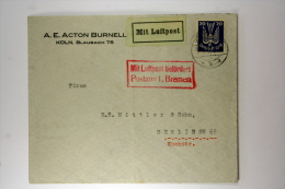 Deutsche Reich: AE Action Burnell Luftpost Brief , Gremen - Berlin, Mit Lüftpost... - Correo Aéreo & Zeppelin