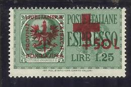 LUBIANA 1944 OCCUPAZIONE TEDESCA ESPRESSI ESPRESSO PRO CROCE ROSSA LIRE 1,25 + 50 MNH - Ljubljana