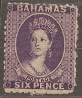 BAHAMAS 1863 6d Violet QV SG 32 MNG YL343 - 1859-1963 Crown Colony