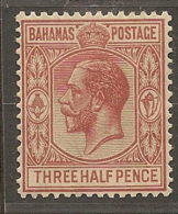 BAHAMAS 1921 1 1/2d Brown-red KGV SG 117 HM YL225 - 1859-1963 Crown Colony