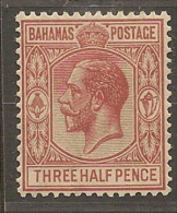 BAHAMAS 1921 1 1/2d Brown-red KGV SG 117 HM YL225 - 1859-1963 Colonia Britannica