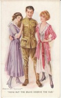 Archie Gunn WWI Series 'None But The Brave Deserve. . . ' Soldier With Women, Romance, C1910s Vintage Postcard - Gunn