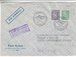 Finlande - Lettre De 1954 - 1er Vol Helsinki - Londres - Storia Postale