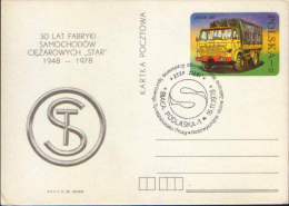 Poland-Postal Stationery Postcard 1978-30 Years Factory Trucks "Star"-special Cancellation - Camions