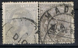 Dos Sellos 25 Cts Alfonso XII 1879, Variedad Color, Num 204 Y 204a º - Gebraucht