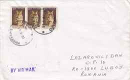 CATS, STAMPS ON AIRMAIL COVER, 2001, INDIA - Brieven En Documenten