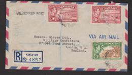 Jamaica 1953 Registered Air Mail Cover Kingston To England , 4d & 2 X 9d KGVI Definitive Franking - Jamaica (...-1961)