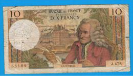 FRANCIA - FRANCE = 10  Francs 1969  P-147  VOLTAIRE  Serie J - 10 F 1963-1973 ''Voltaire''