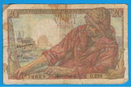 FRANCIA - FRANCE = 20  Francs 1949  P-100  PECHEUR / Pescador - Serie G - 20 F 1942-1950 ''Pêcheur''