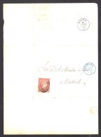 ESPAGNE 1858  4 C  Obl. S/Lettre Entiére Pour Barcelona En Bleu /Madrid - Covers & Documents