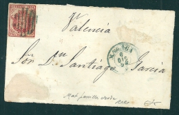 Spain 1854 EDIFIL 33 Valencia Parrilla Verde Rare - Storia Postale