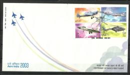 INDIA, 2003, FDC,Aero India 2003, Bangalore Centenary Year Of Man's First Flight, Set 4 V, First Day Mumbai Cancelled - Brieven En Documenten