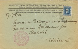 3836. Carta PRAHA (Checslovaquia) 1926. Servicio De Cambios Internacionales - Briefe U. Dokumente