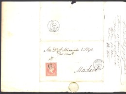 ESPAGNE 1858 4 C  Obl. S/Lettre Entiére Pour Murcia /Madrid - Storia Postale