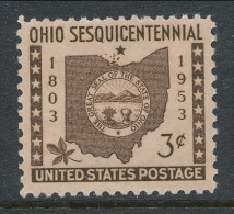 USA 1953 Scott  # 1018, Ohio Statehood Sesquicentennial, MNH (**) - Unused Stamps