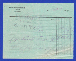 Portugal, Bank Deposit Document / Document Dépôt Bancaire - Crédit Franco Portugais Lisbonne, 1921 - Chèques & Chèques De Voyage
