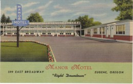 Eugene Oregon, Manor Motel Lodging, C1930s/40s Vintage Linen Postcard - Eugene