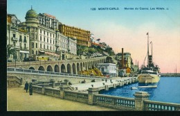 Litho Monte-Carlo Restaurant Beau Rivage Schiff Hafen Montee Du Casino Les Hotels Um 1910 - Harbor