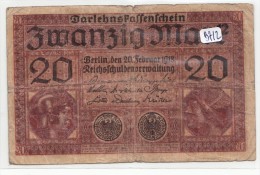 Billets - B912 -  Allemagne   - Billet 20 Mark 1920  ( Type, Nature, Valeur, état... Voir 2scans) - Zwischenscheine - Schatzanweisungen