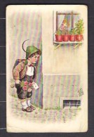 130852 /  Illustrator Willi Scheuermann - Kids In Love, Boy Letter And A Bunch Of Roses - NH 529 - Scheuermann, Willi