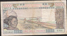 W.A.S. MALI Not Catalogued In UNC.! P407Dl 5000 FRANCS 1992 S.24  VF  4 P.h. - Mali