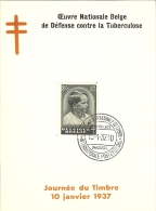 Nr 445 Sur Feuillet Oeuvre National Belge De Défense Contre La Tuberculose 10/01/1937 Journée Du Timbre . - Covers & Documents