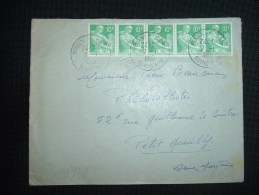 LETTRE TP PAYSANNE 10F X5 OBL. 7-1-1960 ROUEN-GARE (76 SEINE-MARITIME) - 1957-1959 Mäherin