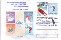 WINTER SPORTS, SLEDGE, ALPINE SKI, SALT LAKE CITY , 2002, COVER STATIONERY, ROMANIA - Winter 2002: Salt Lake City