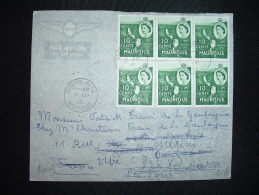 LETTRE PAR AVION POUR FRANCE TP 10C X6 OBL. 9 AP 55 CUREPIPE ROAD MAURITUS - Mauritius (...-1967)