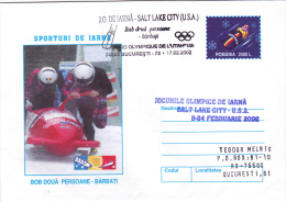 WINTER SPORTS, SLEDGE FOR TWO - MEN, SPECIAL COVER, 2002,ROMANIA - Winter 2002: Salt Lake City