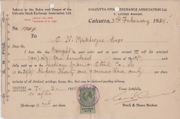 India 1938  KG V  2A  BROKERS NOTE REVENUE On Share Broker´s  Purchase Note #  49563 - 1911-35 King George V