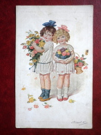 Illustration By Kränzle - Girls With Flowers - Old Postcard - Austria - Unused - Kraenzle
