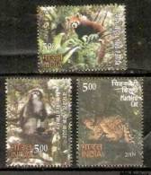 India 2009 Wildlife - Marbled Cat Red Panda Barbe´s Leaf Monkey Rare Fauna Of The North East Animals 3v MNH Inde Indien - Affen