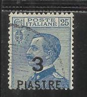 LEVANTE COSTANTINOPOLI 1922 SOPRASTAMPATO D'ITALIA ITALY OVERPRINTED 3 PI SU CENT. 25 C. USATO USED OBLITERE' - European And Asian Offices