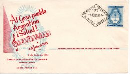 ARGENTINE. N°442 Sur Enveloppe 1er Jour (FDC) De 1944. Armes De La République. - Enveloppes