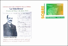 Sobre Prefranqueado Dedicado Al Centenario Del Estreno De La Opera De Falla 'La Vida Breve' - 1931-....