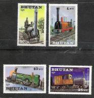 BHUTAN 1984 Locomotives Short Set Of 4 , Inclincluding Two Highest T Values, MNH(**) - Bhutan